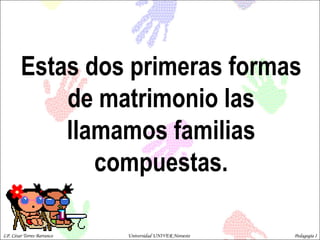 Estas dos primeras formas de matrimonio las llamamos familias compuestas. LP. César Torres Barranco  Universidad UNIVER Noroeste  Pedagogía I 