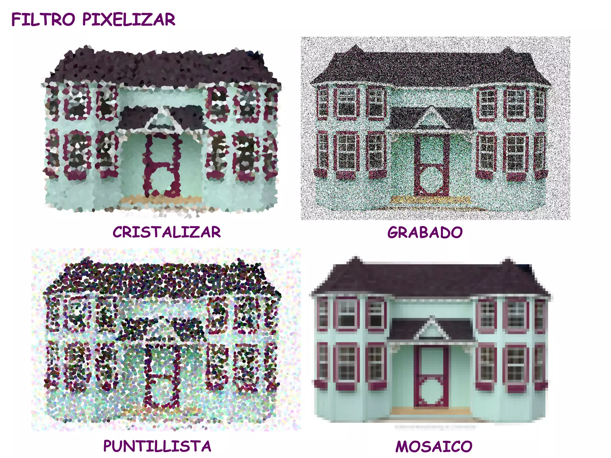 CRISTALIZAR FILTRO PIXELIZAR GRABADO PUNTILLISTA MOSAICO