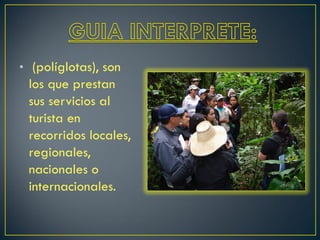 • (políglotas), son
los que prestan
sus servicios al
turista en
recorridos locales,
regionales,
nacionales o
internacionales.
 