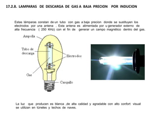 17.2.8. LAMPARAS DE DESCARGA DE GAS A BAJA PRECION POR INDUCION


    Estas lámparas constan de un tubo con gas a baja precion donde se sustituyen los
    electrodos por una antena . Esta antena es alimentada por u generador externo de
    alta frecuencia ( 250 KHz) con el fin de generar un campo magnético dentro del gas.




    La luz que producen es blanca ,de alta calidad y agradable con alto confort visual
    se utilizan en túneles y techos de naves.
 