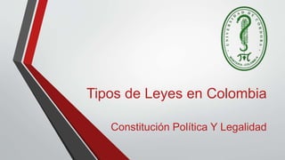 Tipos de Leyes en Colombia
Constitución Política Y Legalidad
 