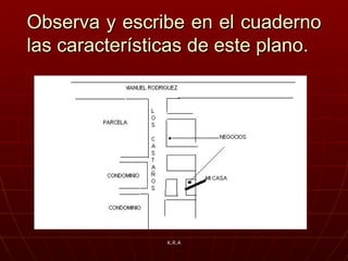 Observa y escribe en el cuaderno las características de este plano. K.R.A 