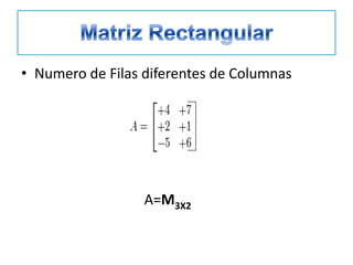 • Numero de Filas diferentes de Columnas
A=M3X2
 