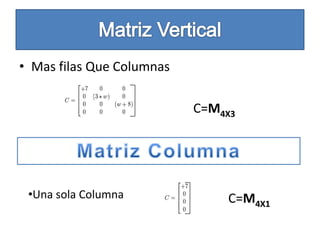 • Mas filas Que Columnas
C=M4X3
•Una sola Columna C=M4X1
 