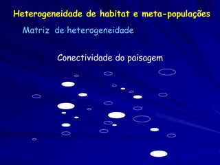 Heterogeneidade de habitat e meta-populações
  Matriz de heterogeneidade


         Conectividade do paisagem
 