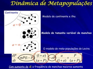 Dinâmica de Metapopulações
Continente
                            Modelo de continente e ilha


      a=0

               ...