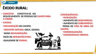 Tipos de migração e motivos - EXODO RURAL, ETC | PPTX