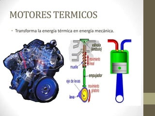 MOTORES TERMICOS
• Transforma la energía térmica en energía mecánica.

 