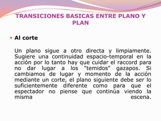 La regla del salto de ejeDos planos consecutivos deberán ser siempre tomados desde el mismo lado del eje de la acción. Por ejemplo, en una conversación y durante un plano-contraplano (primero se ve a uno de los personajes de frente y al otro de espaldas y, luego, al contrario) la cámara deberá estar siempre en el mismo lado de forma que el personaje A esté siempre a la derecha y el B a la izquierda y viceversa. No respetar esta regla supone sumir al espectador en el más completo caos respecto a las coordenadas espaciales pudiendo llegar a creer que hay una tercera persona, que un personaje mira al lado contrario al hablar, etc...