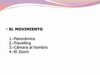 Hay que conocer estas posibilidades para su posterior empleo con diferentes fines expresivos. LA ANGULACIÓN1.-Eje Perpendicular2.-Picado3.-Contrapicado4.-Angulación aberrante