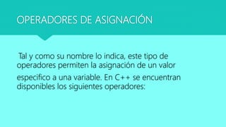 Tipos de operadores para c++ | PPTX