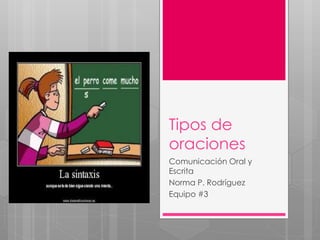 Tipos de
oraciones
Comunicación Oral y
Escrita
Norma P. Rodríguez
Equipo #3
 
