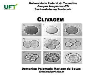 CLIVAGEM
Domenica Palomaris Mariano de Souza
domenica@uft.edu.br
Universidade Federal do Tocantins
Campus Araguaína –TO
Bacharelado em Zootecnia
 