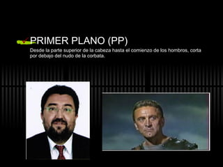PRIMER PLANO (PP) Desde la parte superior de la cabeza hasta el comienzo de los hombros, corta por debajo del nudo de la corbata. 