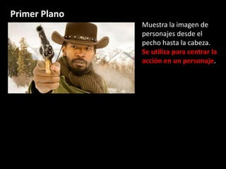 Primer Plano
Muestra la imagen de
personajes desde el
pecho hasta la cabeza.
Se utiliza para centrar la
acción en un personaje.
 