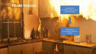 EVITAR RIESGOS ARGUMENTO1
La población utiliza cocinas a
gas de alto riesgo
Observación 2
La movilización cilindros es
riesgosa
 