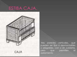 tres paredes verticales, que
pueden ser fijas o desmontables
o plegables, con o sin cubierta,
pero
que
permiten
el
apilamiento

 