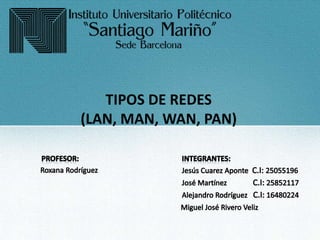 TIPOS DE REDES
(LAN, MAN, WAN, PAN)
 