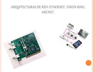 ARQUITECTURAS DE RED: ETHERNET, TOKEN RING,
ARCNET.
 