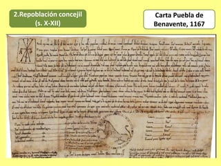 Carta Puebla de
Benavente, 1167
2.Repoblación concejil
(s. X-XII)
 