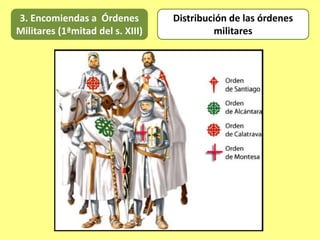 Distribución de las órdenes
militares
3. Encomiendas a Órdenes
Militares (1ªmitad del s. XIII)
 