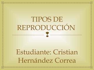 TIPOS DE 
REPRODUCCIÓN 
 
Estudiante: Cristian 
Hernández Correa 
 