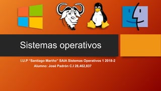 Sistemas operativos
I.U.P “Santiago Mariño” SAIA Sistemas Operativos 1 2018-2
Alumno: José Padrón C.I 28,462,837
 