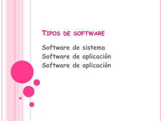 TIPOS DE SOFTWARE

Software de sistema
Software de aplicación
Software de aplicación
 