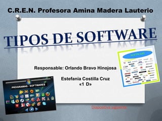 C.R.E.N. Profesora Amina Madera Lauterio

Responsable: Orlando Bravo Hinojosa
Estefania Costilla Cruz
«1 D»

Diapositiva siguiente

 