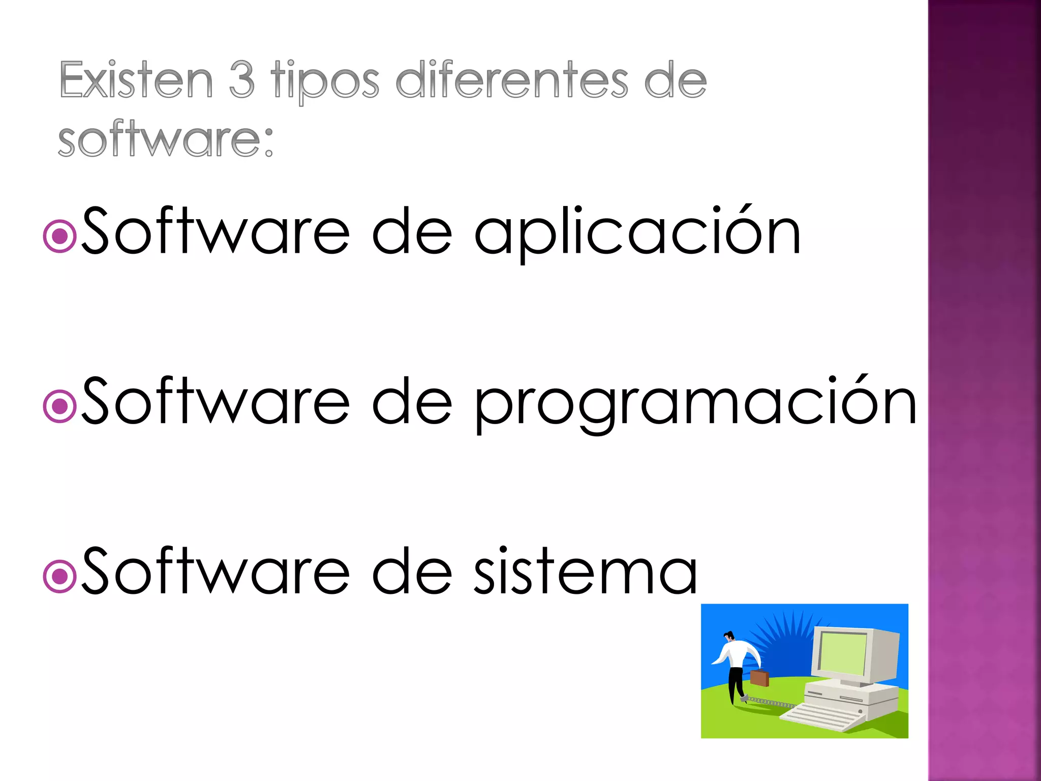 Software de aplicación
Software de programación
Software de sistema
 