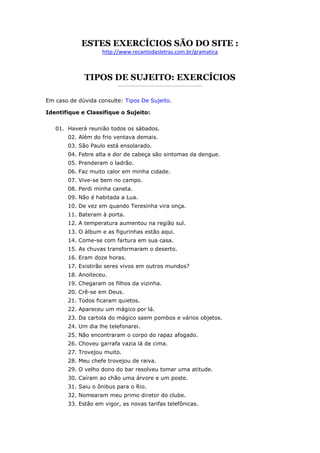 15 exercícios sobre tipos de sujeito (com gabarito) - Toda Matéria