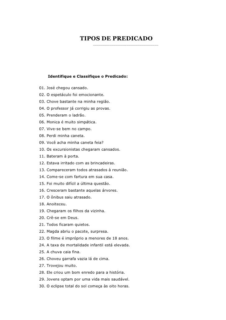 Sujeito E Predicado Exercicios Resolvidos 6o Ano