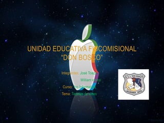 UNIDAD EDUCATIVA FISCOMISIONAL
         “DON BOSCO”
         Integrantes: José Toaza
                     William vasco
         Curso: 1ro.Informatica
         Tema: Tarjetas de video
 