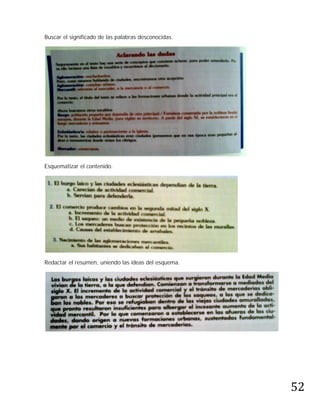 Buscar el significado de las palabras desconocidas.




Esquematizar el contenido.




Redactar el resumen, uniendo las ideas del esquema.




                                                      52
 