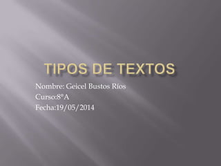 Nombre: Geicel Bustos Ríos
Curso:8°A
Fecha:19/05/2014
 