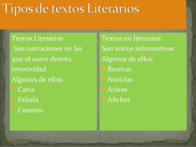Tipos De Textos Literarios