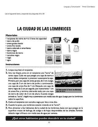 Lenguaje y Comunicación Primer Ciclo Básico
Lee el siguiente texto y responde las preguntas 36 a 39
33
 