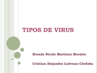 TIPOS DE VIRUS


  Brenda Nicole Martínez Morales

  Cristian Alejandro Luévano Córdoba
 