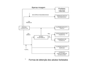 Fosfatos
naturais
Apenas moagem
Formas de obtenção dos adubos fosfatados
 