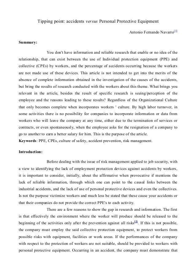 Tipg Point Accidents Versus Personal Protective Equipment