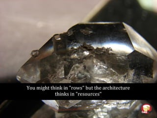 You might think in "rows" but the architecture
thinks in "resources"
 