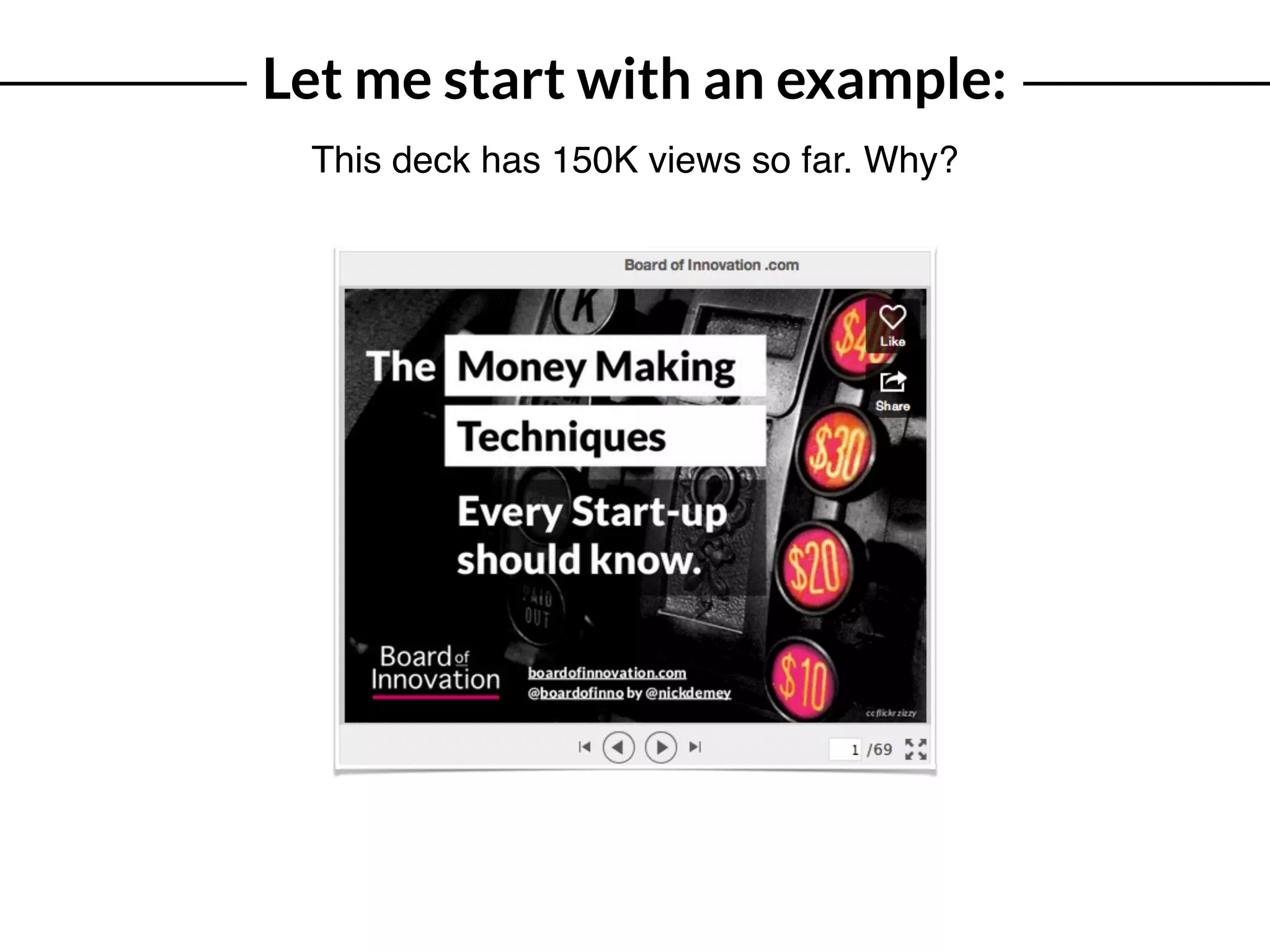 This deck has 150K views so far. Why?
Let me start with an example:
 