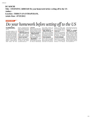 Preparing to Study in the USA, Tips by Vishal Eswar