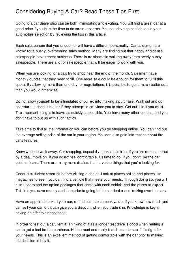 Buying and Selling | Department of Revenue - Motor Vehicle buying a new car essay
