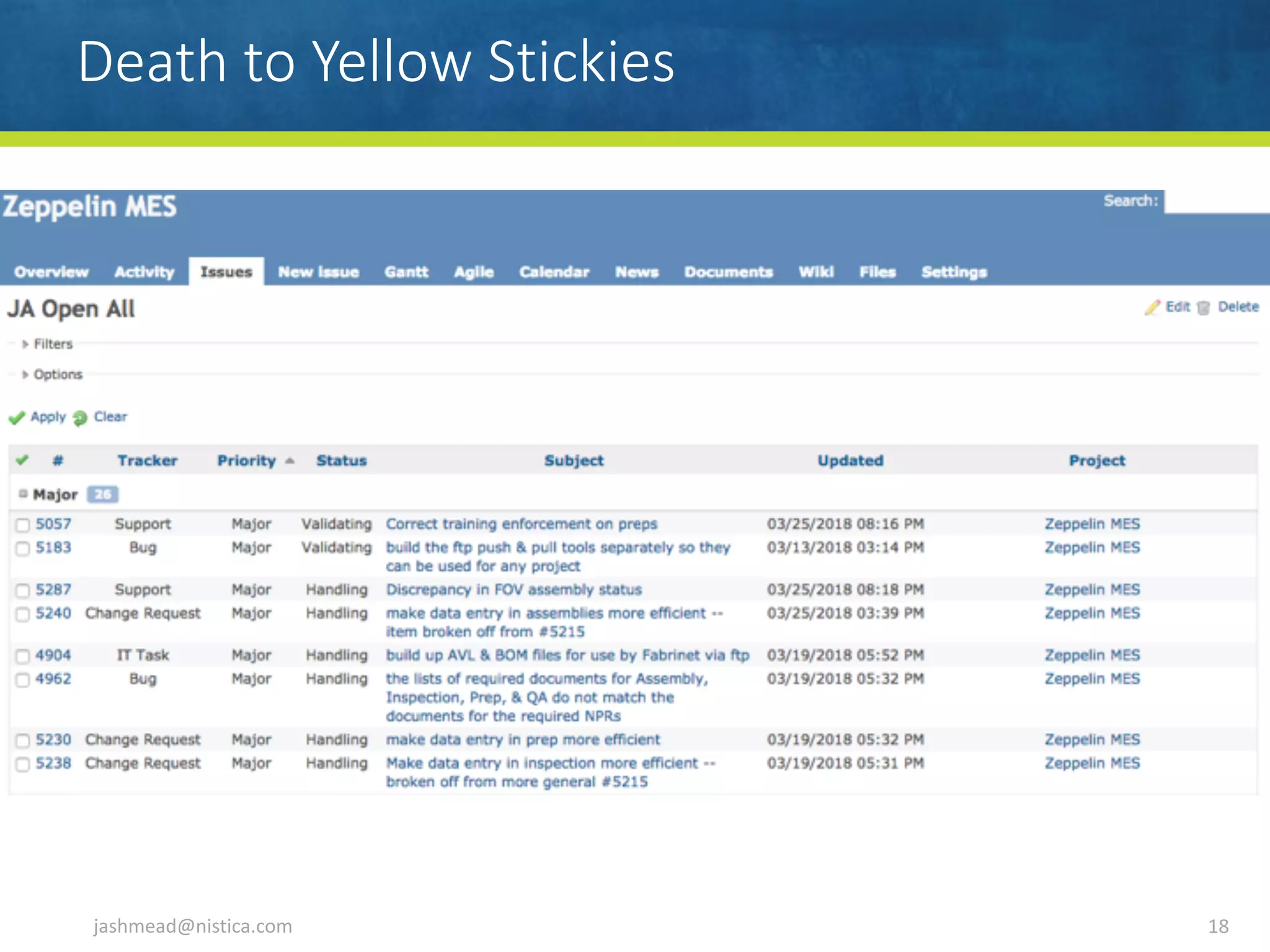 Death to Yellow Stickies
jashmead@nistica.com 18
 