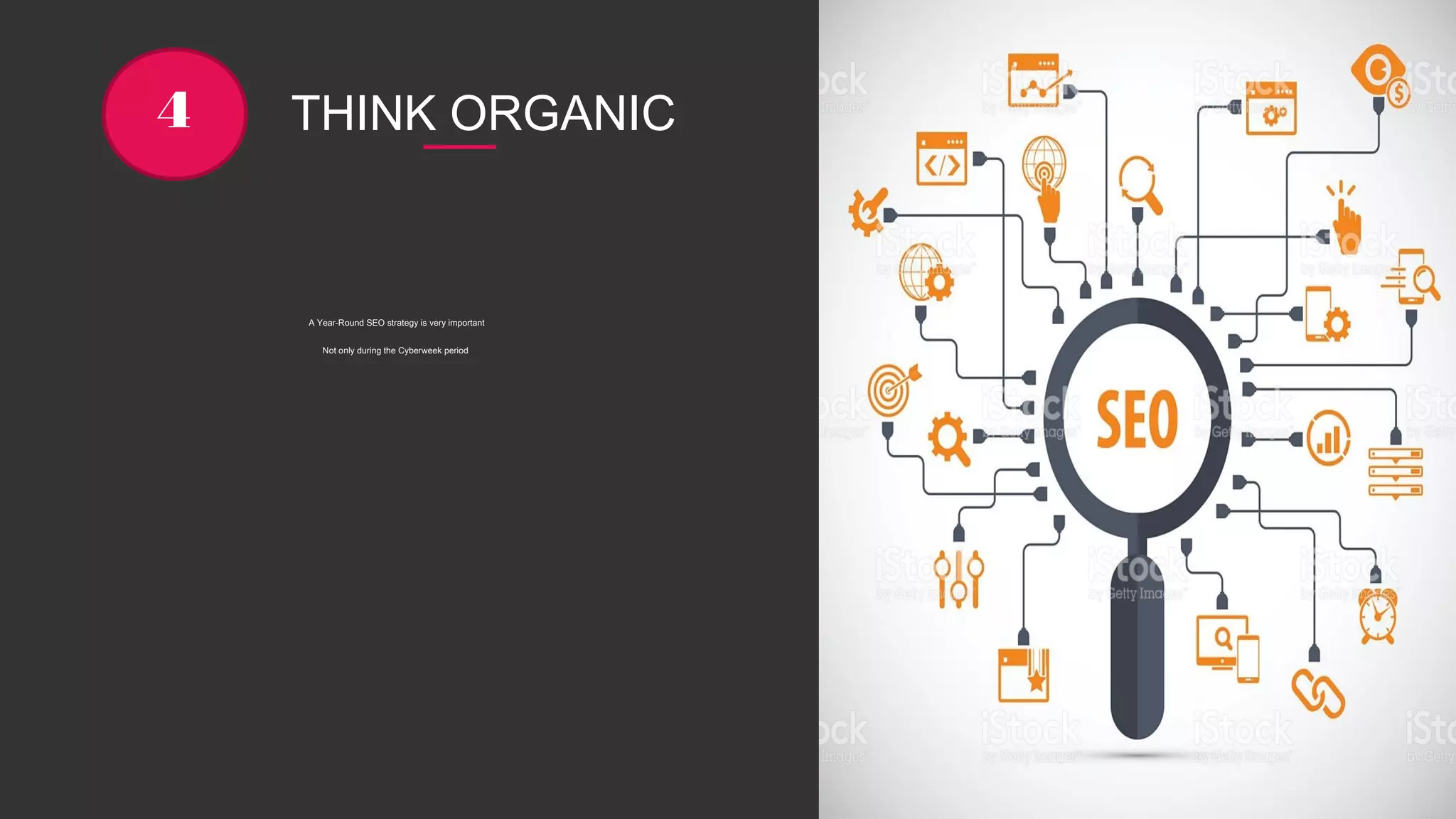 THINK ORGANIC4
A Year-Round SEO strategy is very important
Not only during the Cyberweek period
 