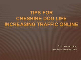 Tips for ,[object Object],Cheshire dog life ,[object Object],increasing traffic online,[object Object],By Li Yanyan (Ada),[object Object],Date: 29th December 2009,[object Object]