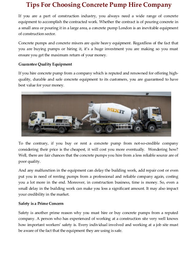 Tips For Choosing Concrete Pump Hire Company