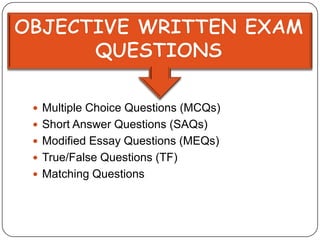 Tips For Constructing Objective Written Exam Questions | PPTX