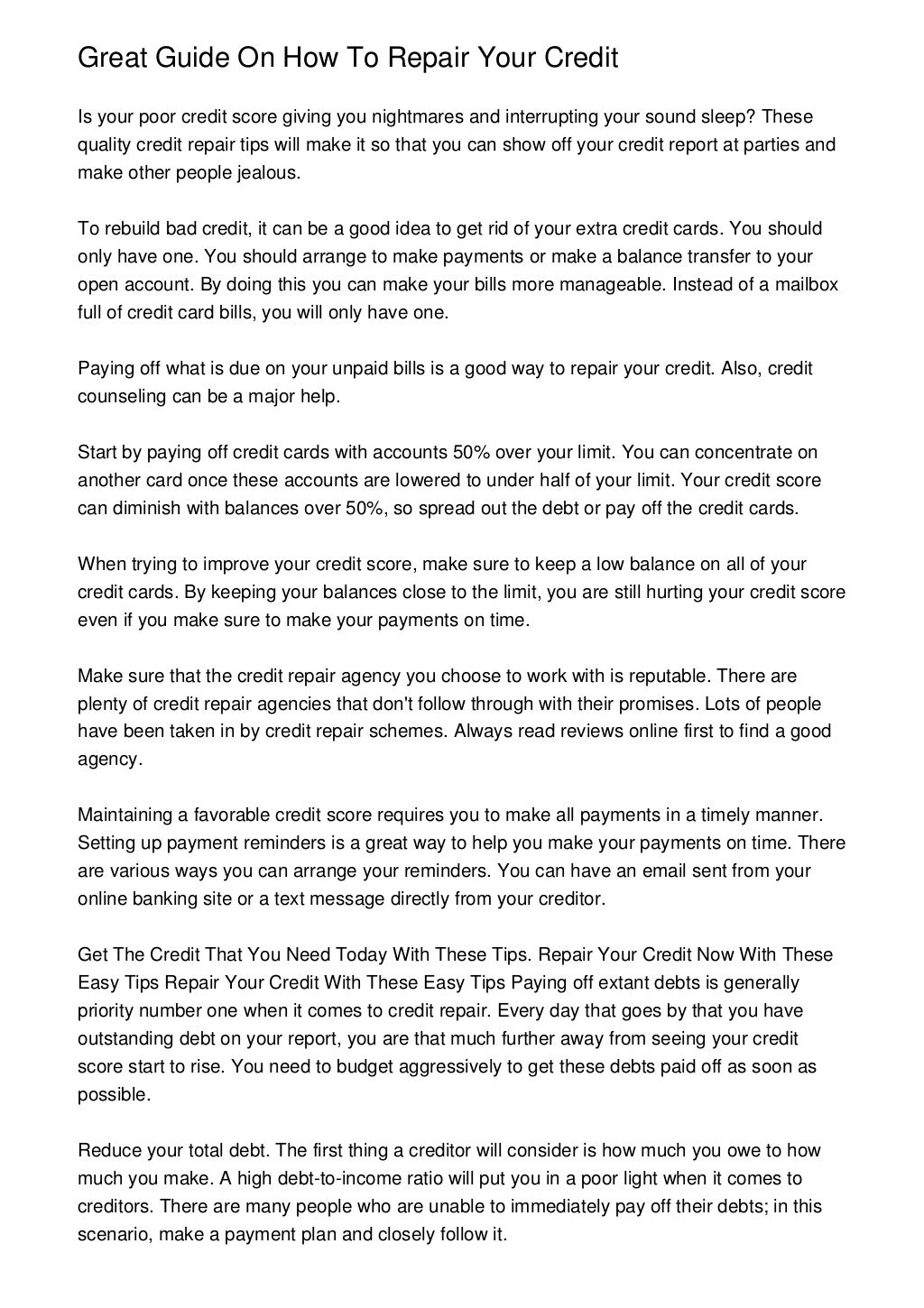 Great Guide On How To Repair Your Credit